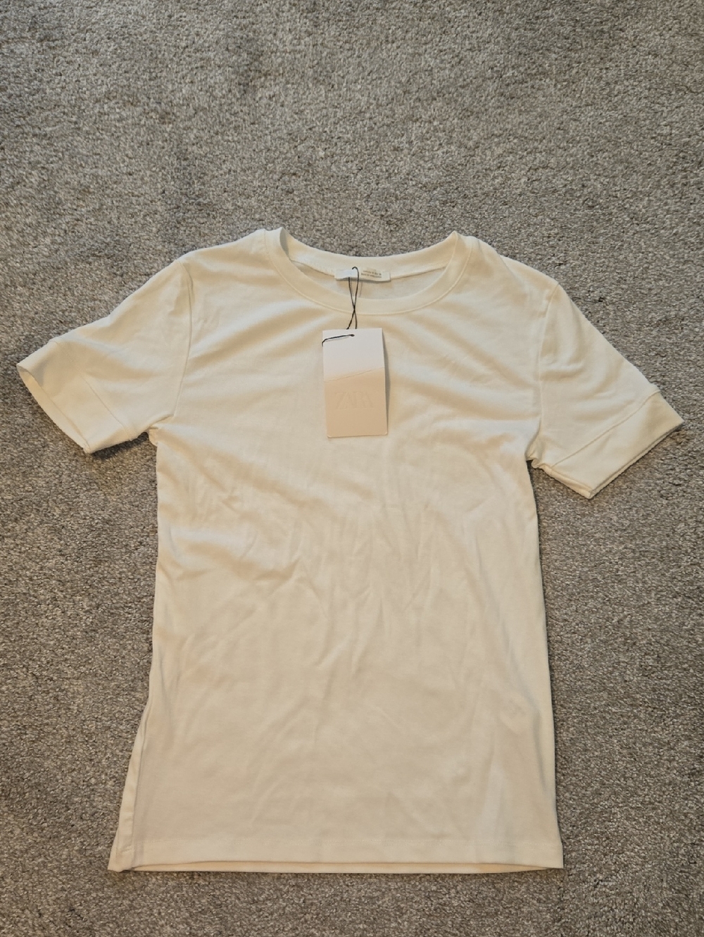 NWT Zara Cream Short Sleeve Crewneck T-Shirt